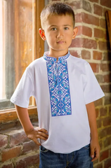 Вишиванка для хлопчика "Подільська" біла з коротким рукавом з бірюзовою вишивкою (LS-95212176-92), 92, бавовна