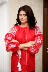Червона жіноча подовжена блуза "Бохо" (GNM-02024), 40, льон