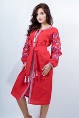 Червона сукня з вишивкою "Оберіг" із натурального льону для жінок (PL-046-164-L-red), 40