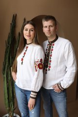 Парна біла чоловіча та жіноча вишита сорочка (MV-0002), льон