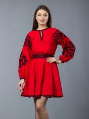Женский вышитый костюм красного цвета (gkv-05-01), 38, лен