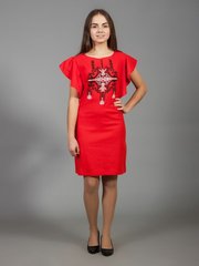 Дизайнерское красное платье с оригинальным вышитым узором для женщин (gpv-37-01), 40, лен, тиар