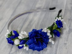 Гарний обруч з синіми квітами ручної роботи для дівчат та жінок (OS-5755)