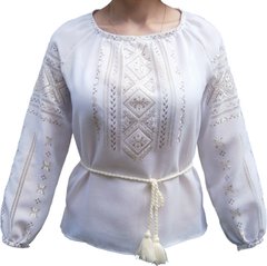 Женская белая блузка с кофейной вышивкой (GNM-00595), 40