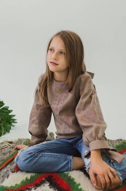 Вишита блуза для дівчинки з бантами Сoffee UKR-0309, 146, льон