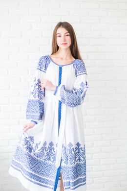 Нежное льняное бело-голубое платье (ЛА-46), 42