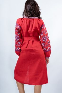 Красное платье с вышивкой "Оберег" из натурального льна для женщин (PL-046-164-L-red), 40