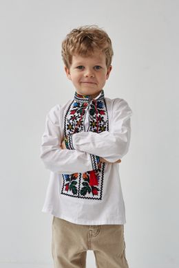 Вышиванка для мальчика белая "Красочная" (mrg-kh025-8888), 5, бязь