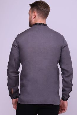 Гарна чоловіча сіра лляна сорочка з вишивкою (FM-0793), S, льон