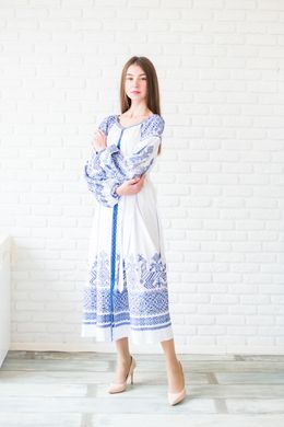 Нежное льняное бело-голубое платье (ЛА-46), 42