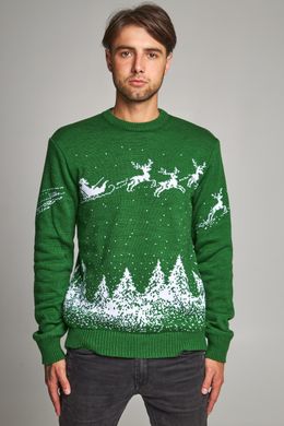 Зеленые парные взрослые свитера с оленями (UKRS-9944-8845), шерсть, акрил