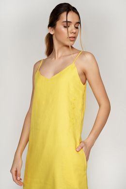 Жіноча вишита сукня на бретелях Yellow UKR-4202, L, льон
