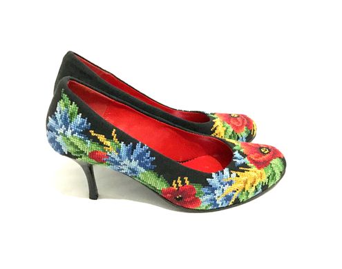 Стильні жіночі туфлі "Польові квіти" вишивка ручної роботи (AM-1068), 36