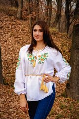 Красивая женская вышиванка блузка с цветами (GNM-00510), 38, шифон