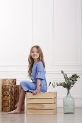 Вишите плаття блакитне для дівчинки Квіткове полум'я (PLd-102-084-L), 110, льон