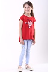 Футболка для девочки красного цвета "Улыбка розы" (FGd-853-071-Tr), 152