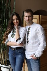 Парна біла чоловіча та жіноча вишита сорочка (MV-0003), льон