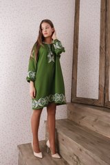 Вишита жіноча зелена сукня (D-097-01), 40, тіар