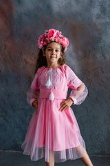 Вышитое розовое платье Нежность для девочки (OS-0180), 2 года, габардин