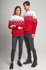 Красные парные взрослые свитера Снежинки (UKRS-9945-8851), шерсть, акрил