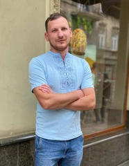Вышитая футболка мужская голубая "Карпатская" (LS-94412192-44), S, хлопок