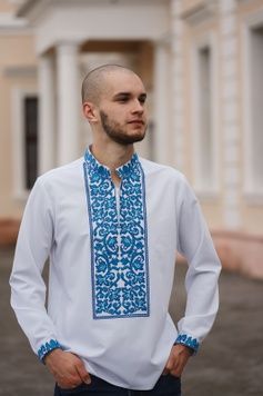 Стильна чоловіча вишита сорочка з довгими рукавами (S-076-01), 40, льон