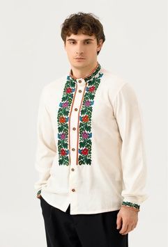 ЧОЛОВІЧА ЛЛЯНА ВИШИТА СОРОЧКА "БОРЩІВСЬКА" (FM-Ч1702), 38(XS), Льон+віскоза