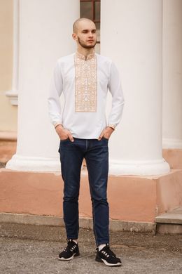 Стильна чоловіча вишита сорочка з довгими рукавами (S-076-01), 40, льон