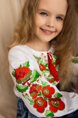 Вышиванка для девочки белая "Оливка" (mrg-rd217-8888), 104, хлопок