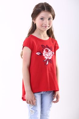 Футболка для девочки красного цвета "Улыбка розы" (FGd-853-071-Tr), 152