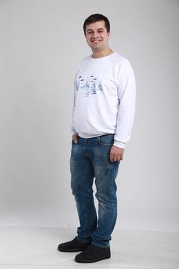 Свитшот мужской "Зимний праздник" белый с голубой вышивкой (SM-806-201-Tr), 42