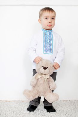 Вышиванка для мальчика "Чумацкая" белая с бирюзовой вышивкой (LS-95232136-92), 92, хлопок