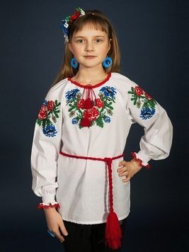 Блузка-вишиванка із білого домотканого полотна з орнаментом і контрастною обробкою для жінок (gbv-13-01-d), 26, льон