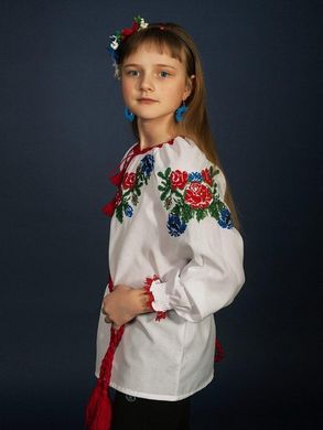 Блузка-вишиванка із білого домотканого полотна з орнаментом і контрастною обробкою для жінок (gbv-13-01-d), 26, льон