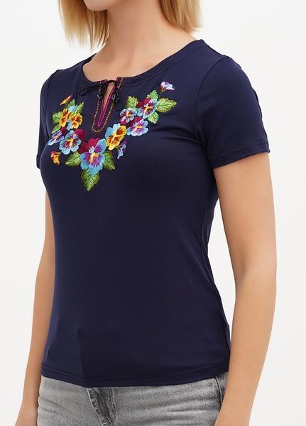 Жіноча футболка-вишиванка темно-синя "Братчики" (LS-91521095-44), XL, віскоза