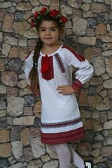 Патріотичне біле плаття "Українка" з орнаментом у червоному кольорі для дівчаток (PLs-167-520-О-red), 110