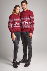 Бордовые парные взрослые свитера с оленями (UKRS-9948-8847), шерсть, акрил
