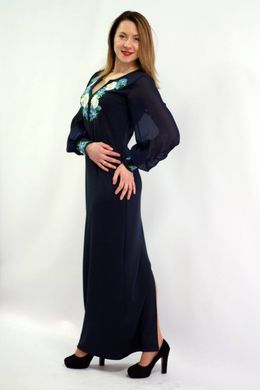 Комбінована довга сукня "Волошкові мрії" темно-синього кольору з вишивкою для жінок (PL-009-017-Tr-dbl), 42