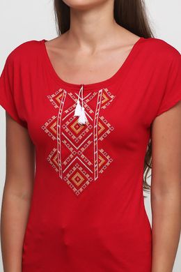 Жіноча червона вишита хрестиком футболка (М-714-5), M