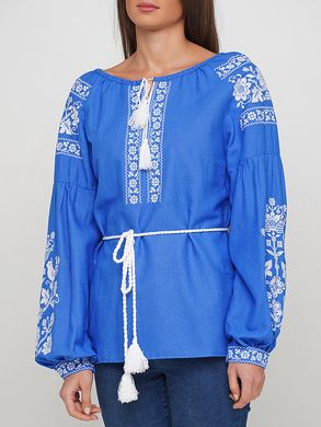 Чарівна синя вишиванка для жінок з довгим рукавом (GNM-02370), 40, домоткане полотно, льон, габардин