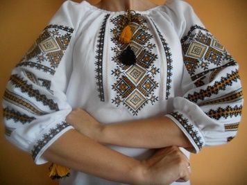 Етнічна сорочка із домотканого полотна з ромбовидною вишивкою для жінок (GNM-01622), 40, поплін