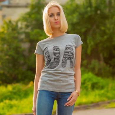 Качественная серая женская футболка с принтом "UA" (10102031-566), 44