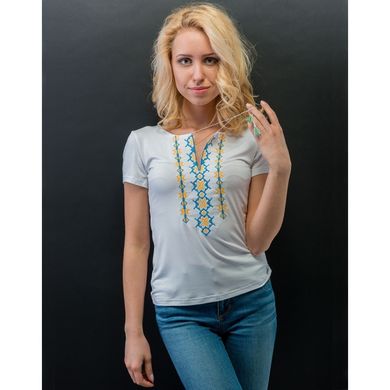 Каждодневная женская белая футболка с желто-синей вышивкой "Снежинка" (10101021-062), 44