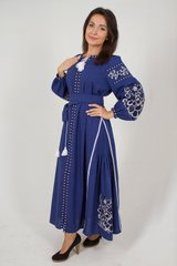 Невероятно красивое женское платье синего цвета с узорами (gnm-02276)