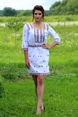 Класична жіноча сукня з геометричним візерунком (GNM-00642), 38, домоткане полотно біле