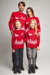 Семейные красные свитера с оленями (UKRS-8843-9941-6627-6627), шерсть, акрил