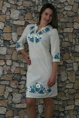 Диковинное серое платье с вышивкой "Васильковые мечты" из мальвы для женщин (PL-022-017-M), 40