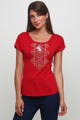 Женская красная вышитая крестиком футболка (М-714-5), L