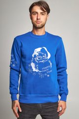 Рождественский мужской синий свитшот с Дедом Морозом (UKRS-9940), S, трикотаж