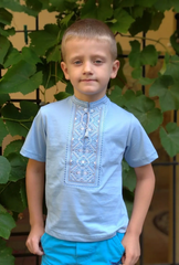 Вышиванка для мальчика "Карпатская" голубая с коротким рукавом и голубой вышивкой (LS-3236252145-92), 92, хлопок